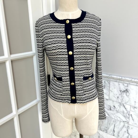 J. Crew Lady Jacket Cardigan Sweater Shrunken Jacquard Gold Buttons Sma - Picture 2 of 6